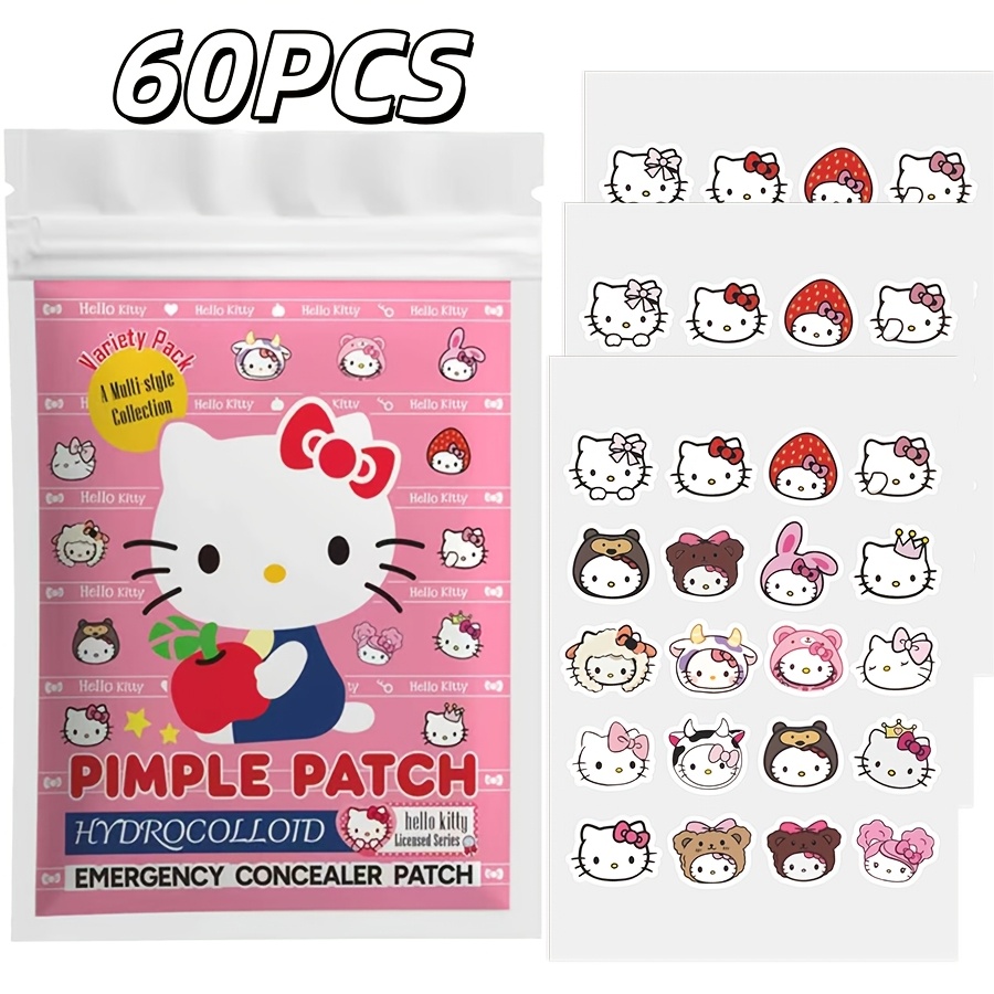 60PCS Parches hidrocoloides para el acné de Sanrio Hello Kitty - Adhesivos decorativos faciales - Cubren imperfecciones y cicatrices de acné.