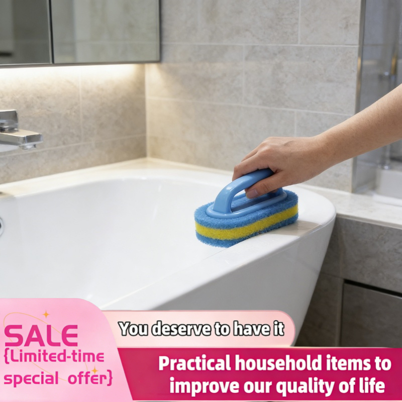Household Cleaning Brush With Handle Dish Soap Bathroom Kitchen Tub Thicken Scrubbing Sponge Wipe Durable Tools Accessories Home