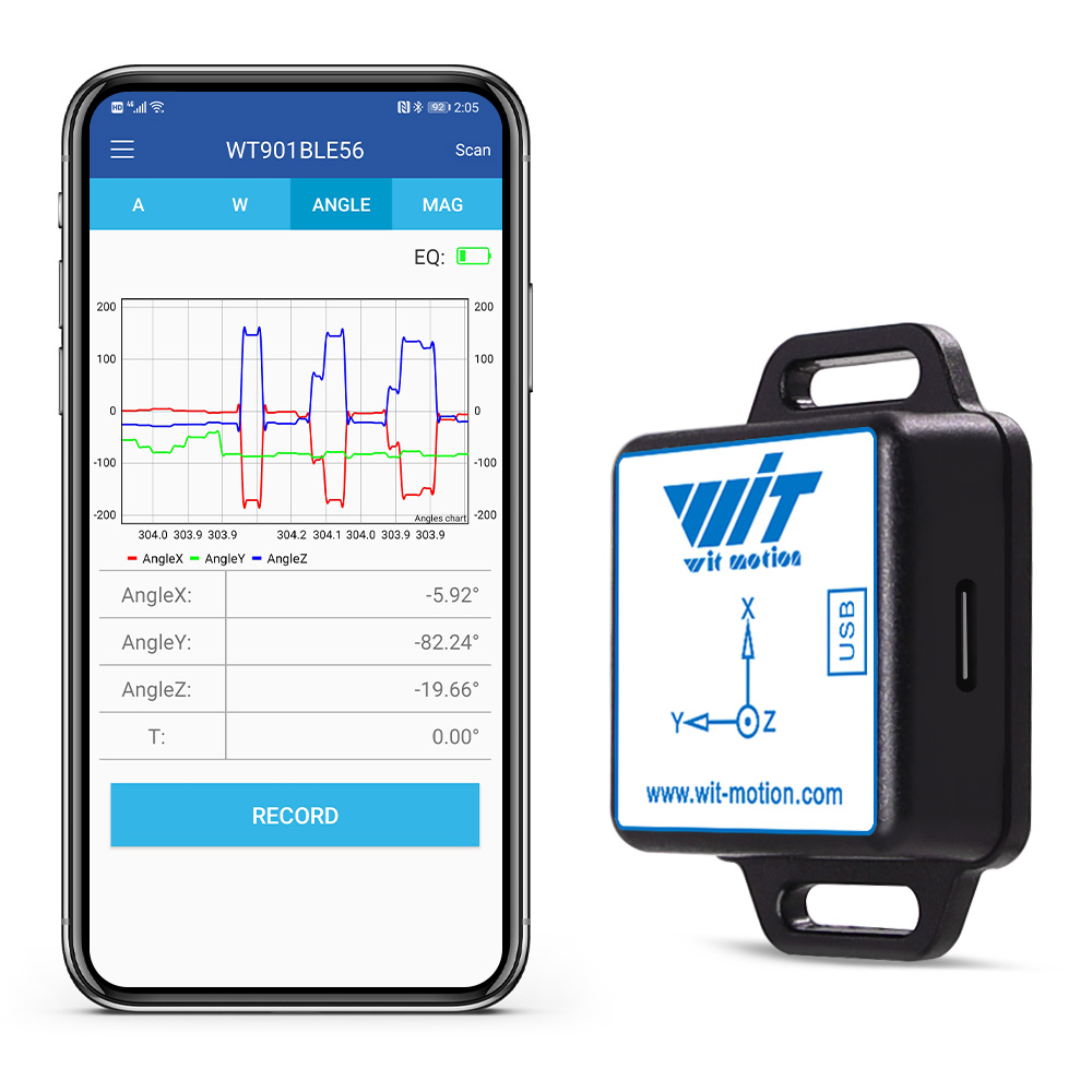 WitMotion WT901BLECL MPU9250 IMU BLE 5.0 Accelerometro Inclinometro, 3 assi Acce+Giroscopio+Magnetometro BLE 50m per IOS/Android