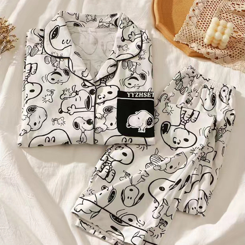 Snoopy Cartoon Lente Herfst Pyjama Lange Mouw Broek Zomer Melk Zijde Warme Huiskleding Nachtkleding Heren Dames Nachtjapon Cadeau