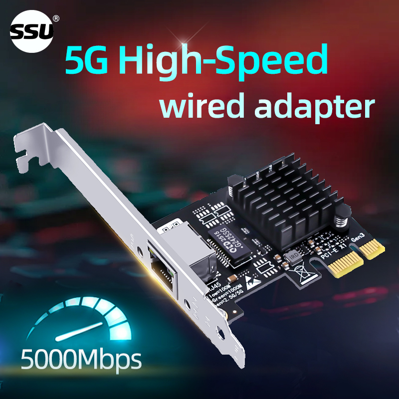 Kartu Jaringan Berkabel Komputer 5G Ethernet 5Gbps Desktop PCI-E X1 hingga 5G Adaptor Jaringan 5000Mbps, Cocok untuk Windows 10/11