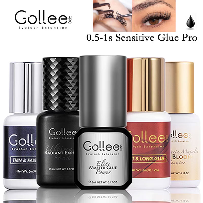 Colla per Ciglia Gollee ad Asciugatura Rapida 0.5-1s, Senza Lattice, 5ml, Professionale e Impermeabile per Extension Ciglia