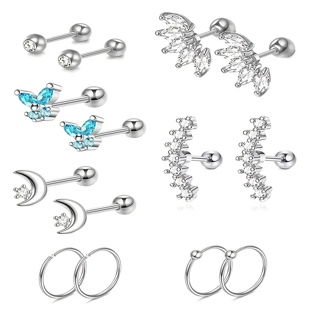 2/14 Pcs Hypoallergenic ผีเสื้อ Moon กระดูกอ่อนต่างหู Studs,Tragus Conch Piercing เครื่องประดับ Daith Helix Conch Hoop ต่างหู