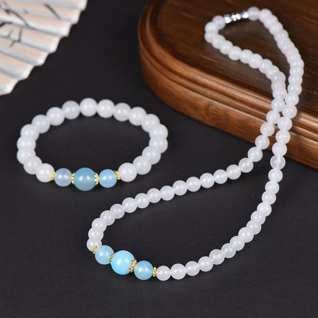 สายสร้อยและสร้อยคอหยกไหมสีทองลูกปัดกลมหินธรรมชาติสำหรับสตรีกำไลข้อมือพลอยสวยงามของขวัญสำหรับคุณแม่