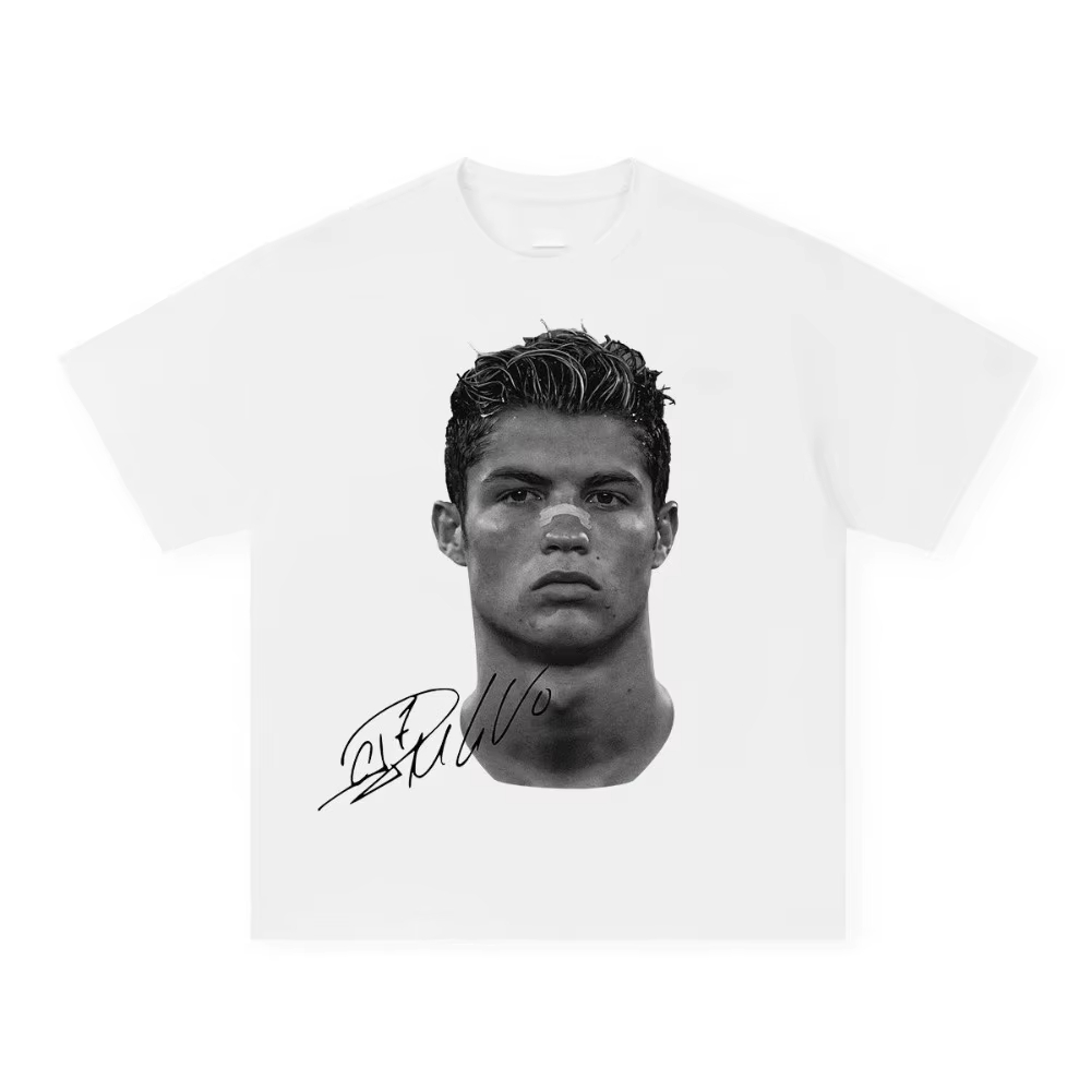 Camisetas Masculinas Cristiano Ronaldo em Algodão Puro Estilo Americano, Moda Vintage para Ambos os Sexos, Camiseta de Manga Curta
