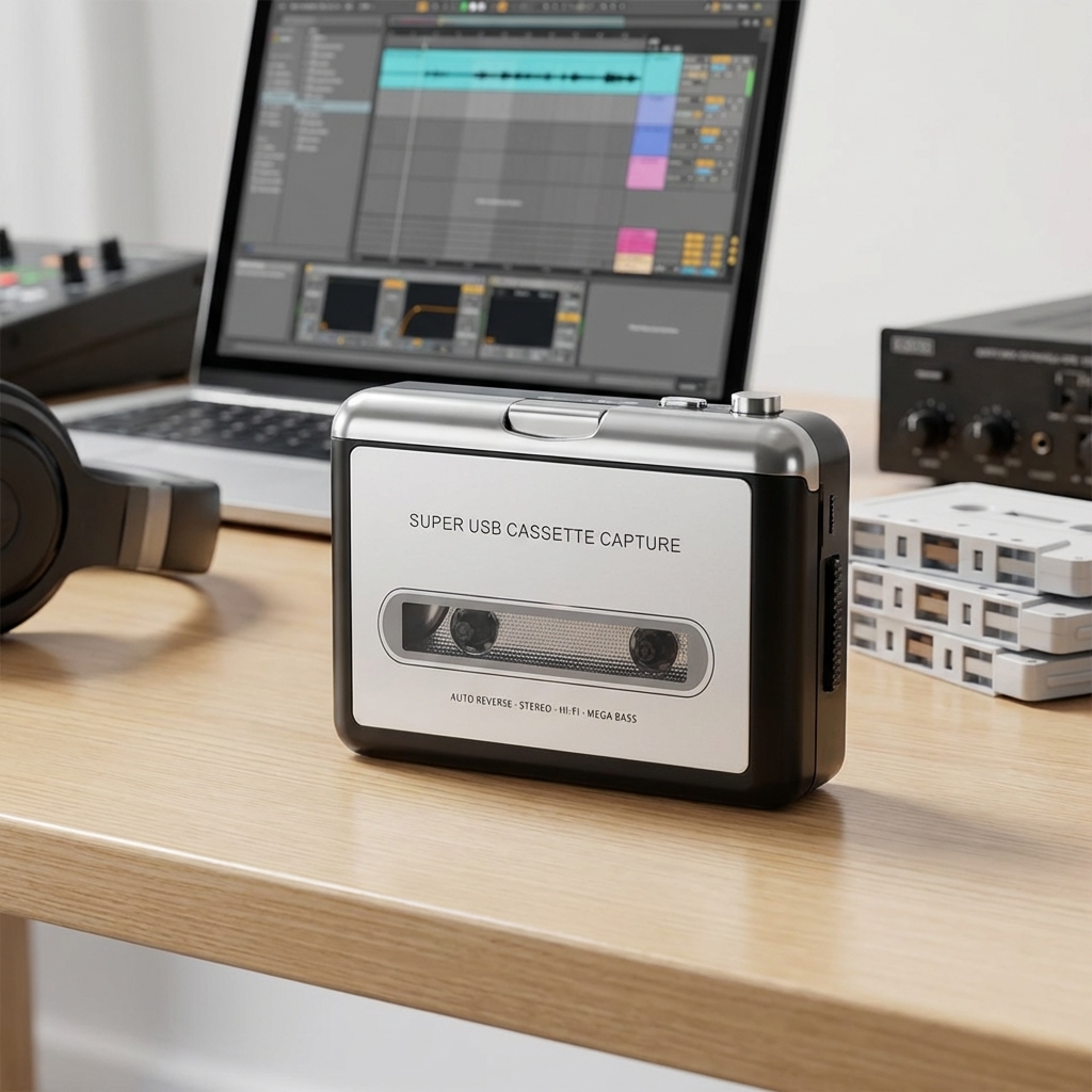 Gravador Portátil USB-C: Conversor de Fita Cassete para MP3, Captura de Áudio e Música via Tipo C para USB, Reprodutor de Rádio