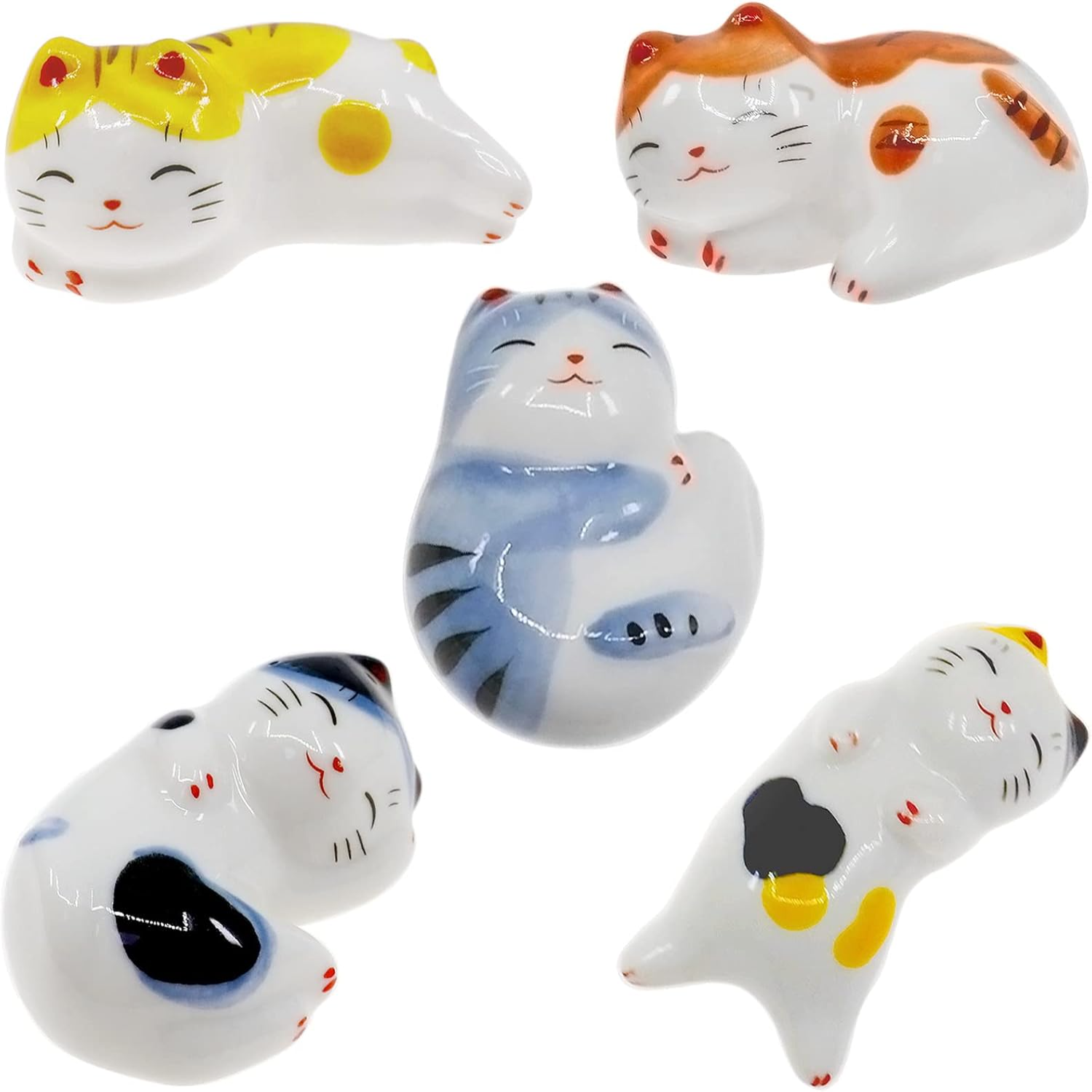 Zestaw 5 ręcznie malowanych pałeczek ceramicznych w stylu japońskim Lucky Cat, stojak na pałeczki, uchwyt na pałeczki, łyżka, widelce, pałeczki Res