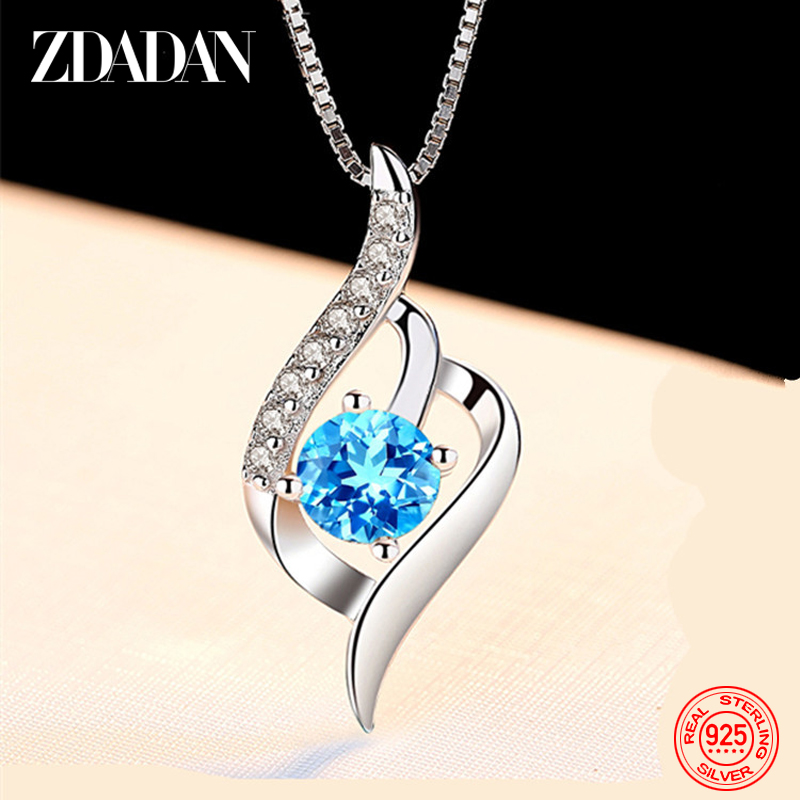 ZDADAN-cadena de collar de cristal azul plateado 925 para mujer, joyería de boda