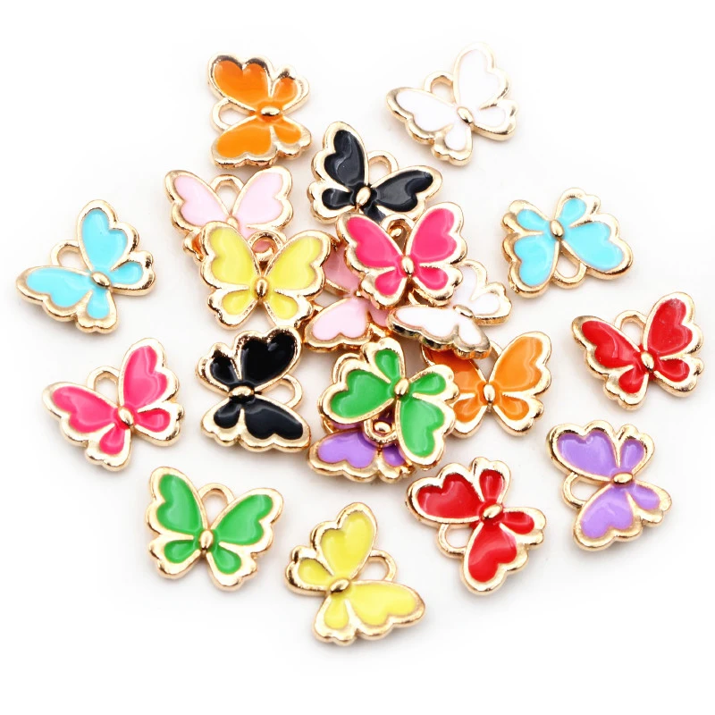 20 sztuk 10x13mm piękny motyl Charms wisiorek emalia mały ze stopu Charms DIY tworzenia biżuterii akcesoria dla naszyjnik bransoletka