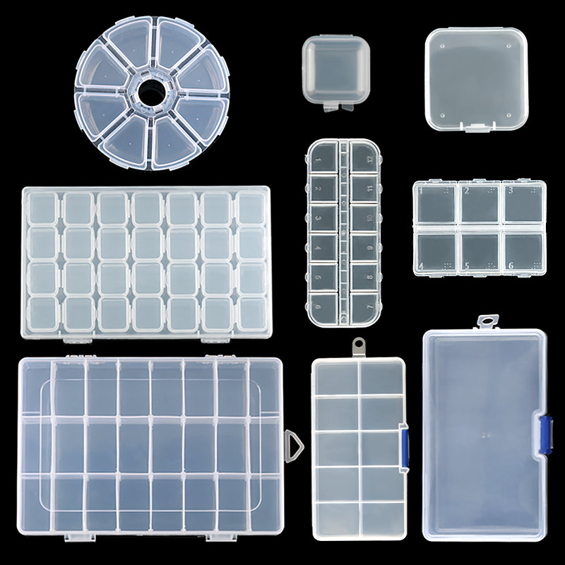 Contenitore regolabile in plastica trasparente per portagioie, contenitore regolabile per perline, orecchini, scatola rettangolare per gioielli