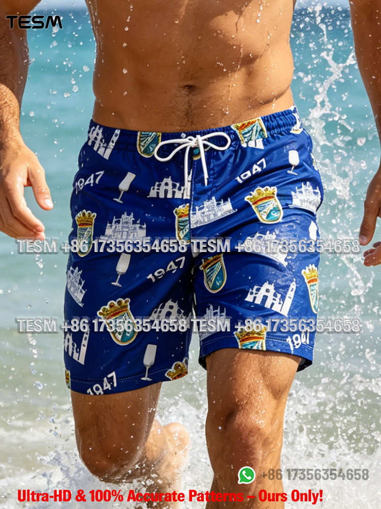Men Full Print Football Club Shield Beach Shorts Quick Dry Surf Shorts Summer Holiday Swim Trunks Casual Sport Running Shorts