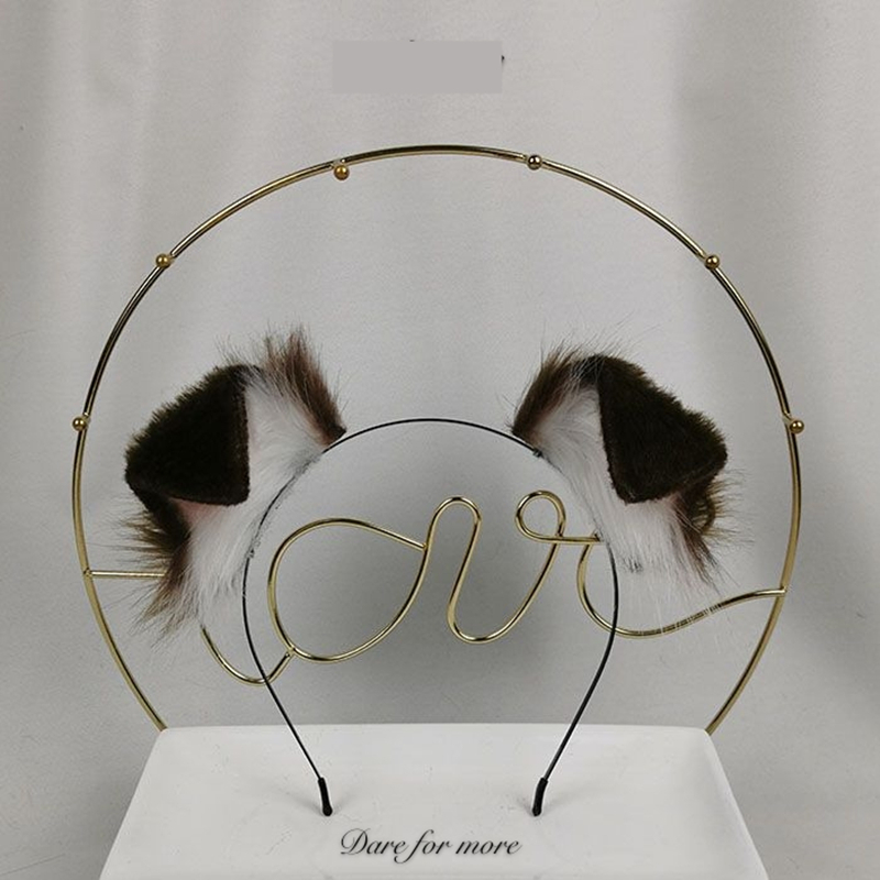 ใหม่ Handmade ทำงาน Dark สีน้ำตาลสุนัขหูพับสไตล์ Hairhoop Hairbands Headband Headwear คอสเพลย์เครื่องแต่งกายอุปกรณ์เสริม