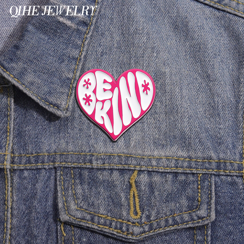 Be Kind Pink Heart Kindness Matters Enamel Pins Custom Funny Fashion Metal Brooch Clothes Lapel Badge Decorative Jewelry Gift
