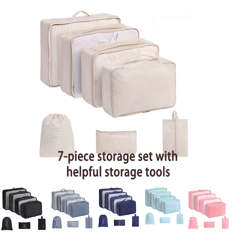 Juego de 7 Uds de bolsas de almacenamiento organizadoras de viaje, conjunto de cubos de embalaje para maletas, fundas portátiles para equipaje, ropa, bolsa para ordenar zapatos plegable