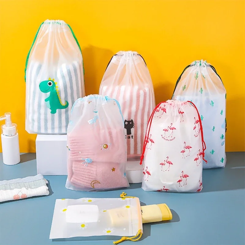 3 unids/set de bolsa de almacenamiento para natación con cordón con estampado de dibujos animados, ropa deportiva de viaje, ropa interior, zapatos, organizador impermeable para cosméticos