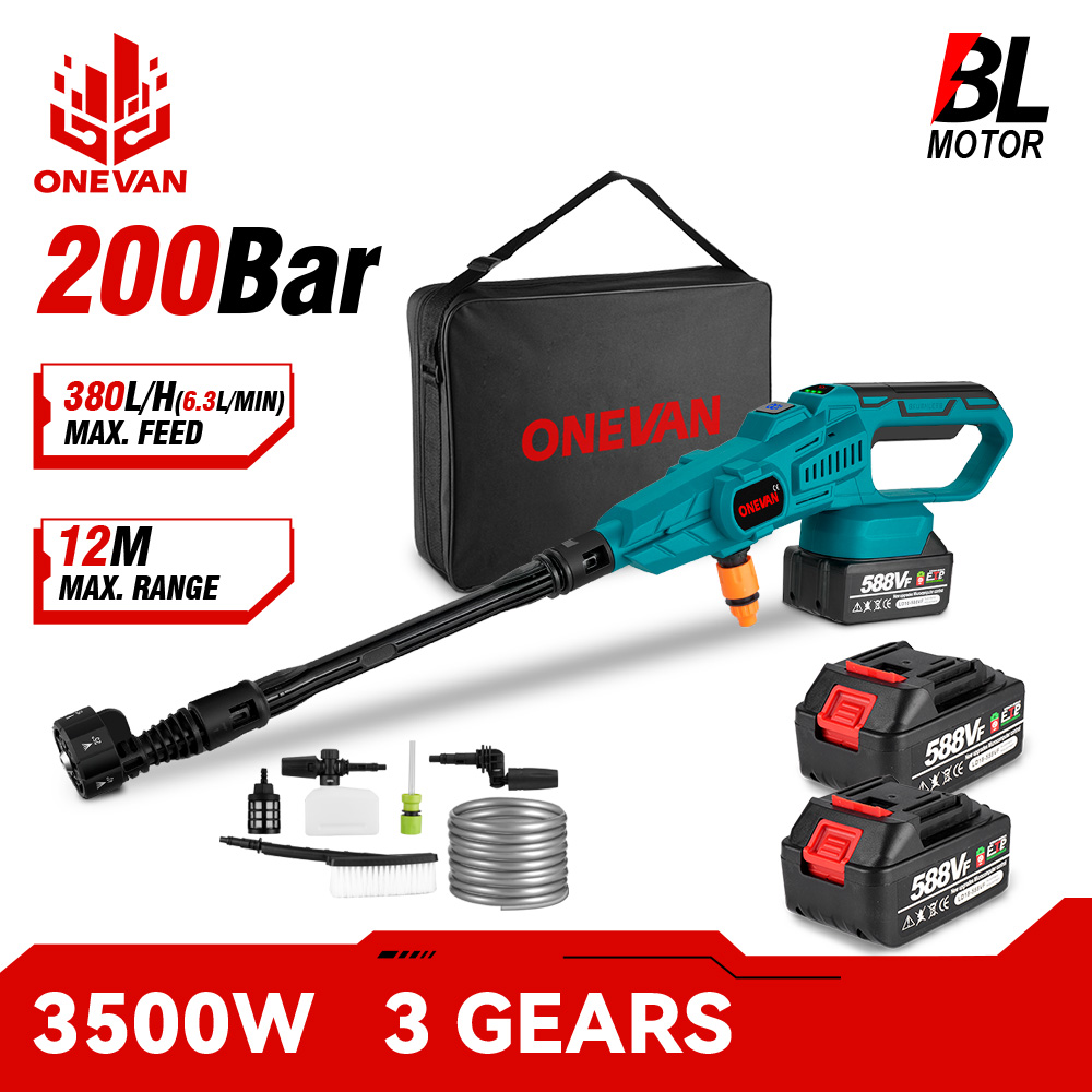 Onevan 200 Bar Borstelloze Hogedrukreiniger Draadloze Oplaadbare Schuimgenerator Huishoudelijke Tuingereedschap Voor Makita 18V Batterij