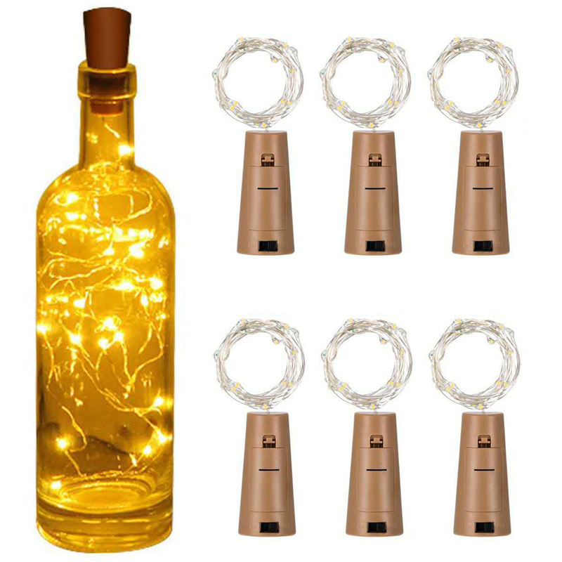 6 pièces bouteille de vin lumière avec liège LED chaîne lumières alimenté par batterie fée lumières guirlande fête de noël mariage Bar décoration