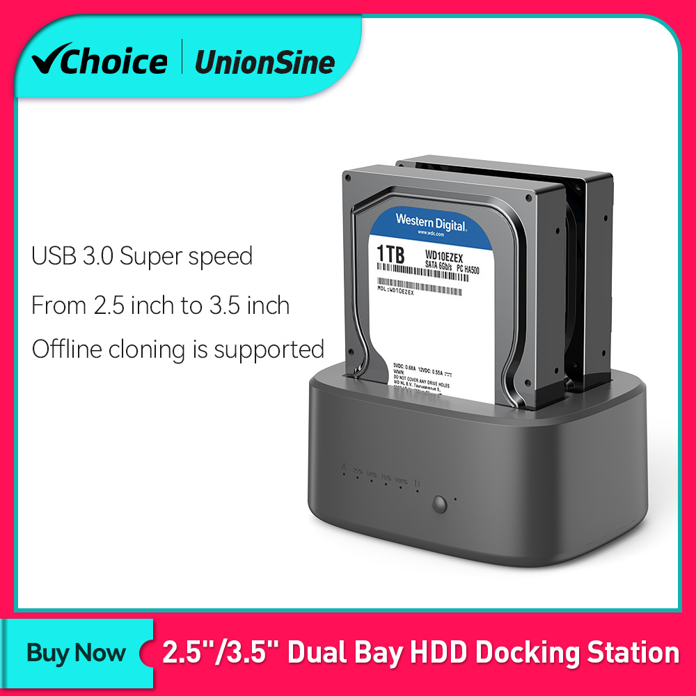 Stacja dokująca UnionSine Dual Bay HDD z klonem offline SATA na USB 3.0 Stacja dokująca do klonu HDD dla 2,5/3,5 ''etui SSD HDD