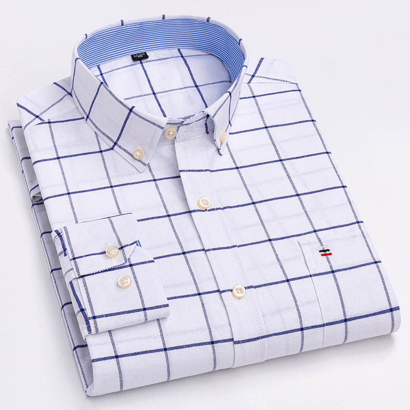 Grote maat 7XL 100% katoenen overhemden voor heren, Oxford effen overhemd, kwaliteit oversized lange mouwen, slim fit tops, gestreepte geruite kleding