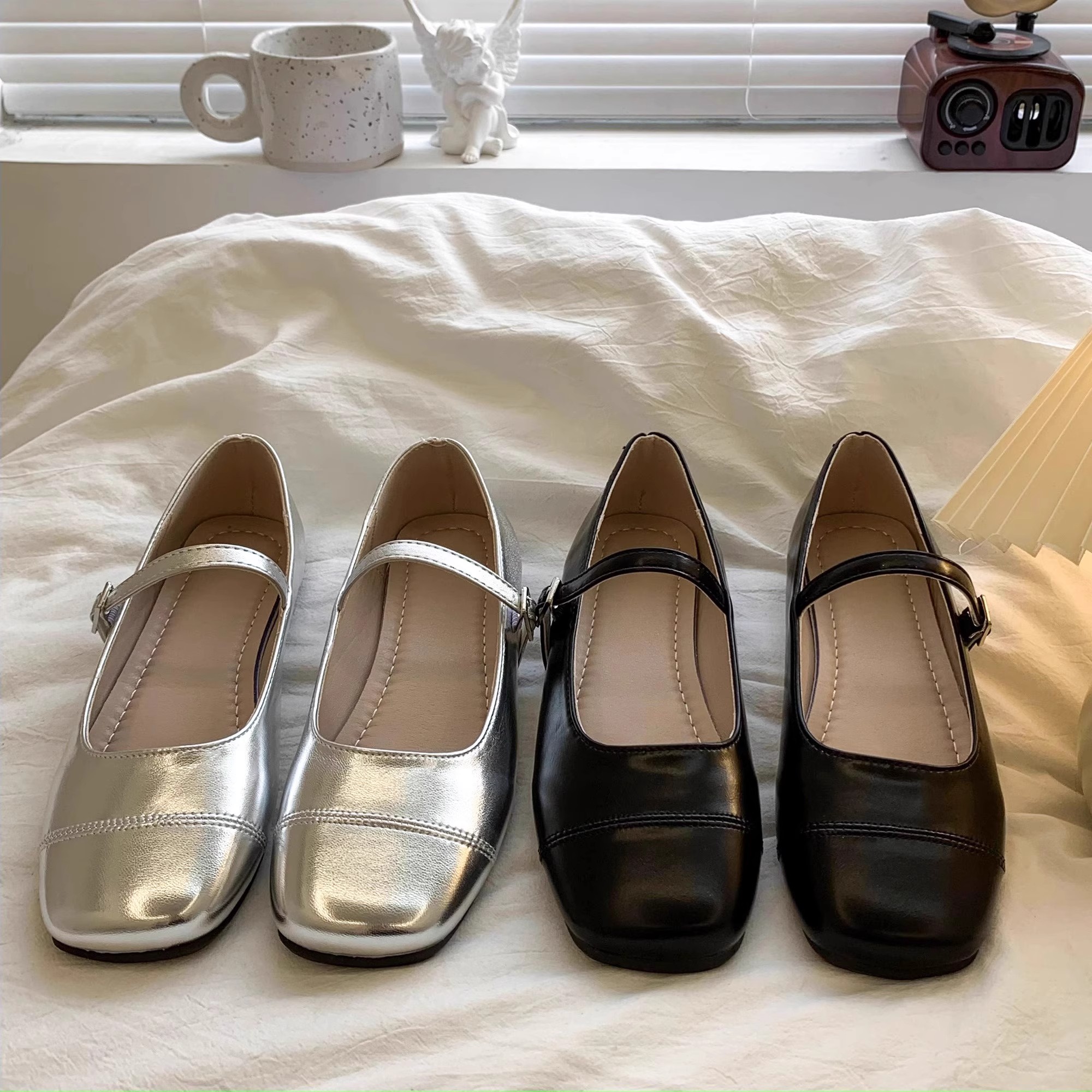 2025 Girls Leather Shoes for Kids Soft Child Mary Janes Square Toes Comfortable Anti-skid Fashion Princess Kids Flats 26-37 New