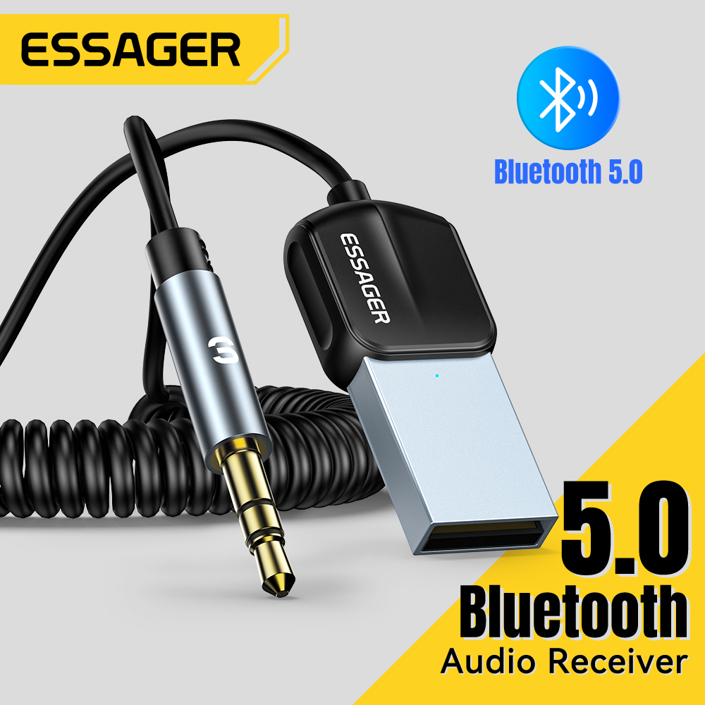 Essager USB Bluetooth 5.0 récepteur Aux Bluetooth adaptateur pour voiture 3.5mm Jack haut-parleur Auto mains libres voiture Audio transmetteur de musique