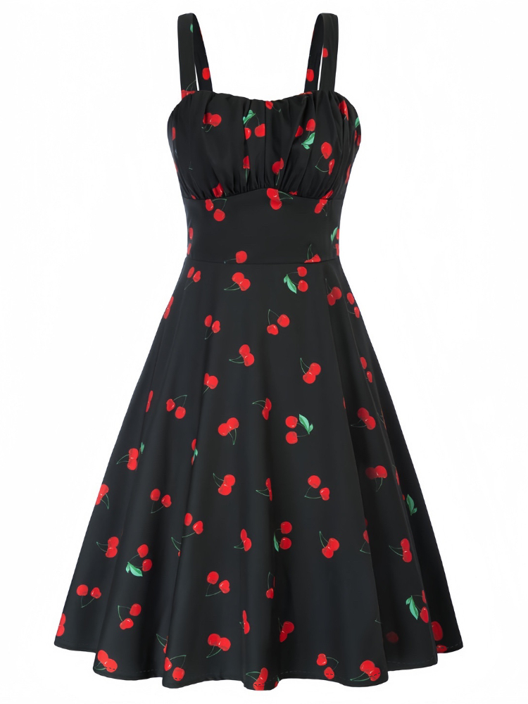 Vestido Midi de cintura alta ruched busto feminino, estampa fofa vintage, vestidos regata retrô, férias de praia, moda verão, novo, 2022
