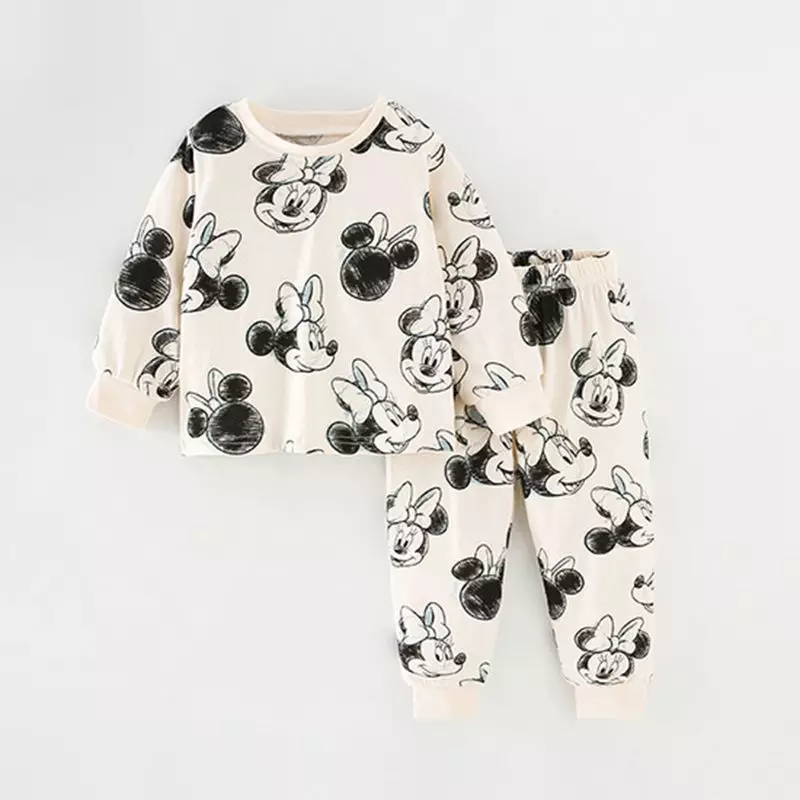 Conjunto de roupas infantis de 0 a 4 anos, outono inverno, novo desenho animado, roupa de casa, bebê, meninos, meninas, pijamas, duas peças, algodão, conjuntos de roupas infantis