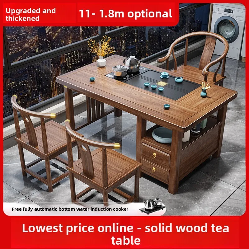 Balcony tea table and chair combination living room home new Chinese solid wood kung fu zen tea table multi-functional tea table