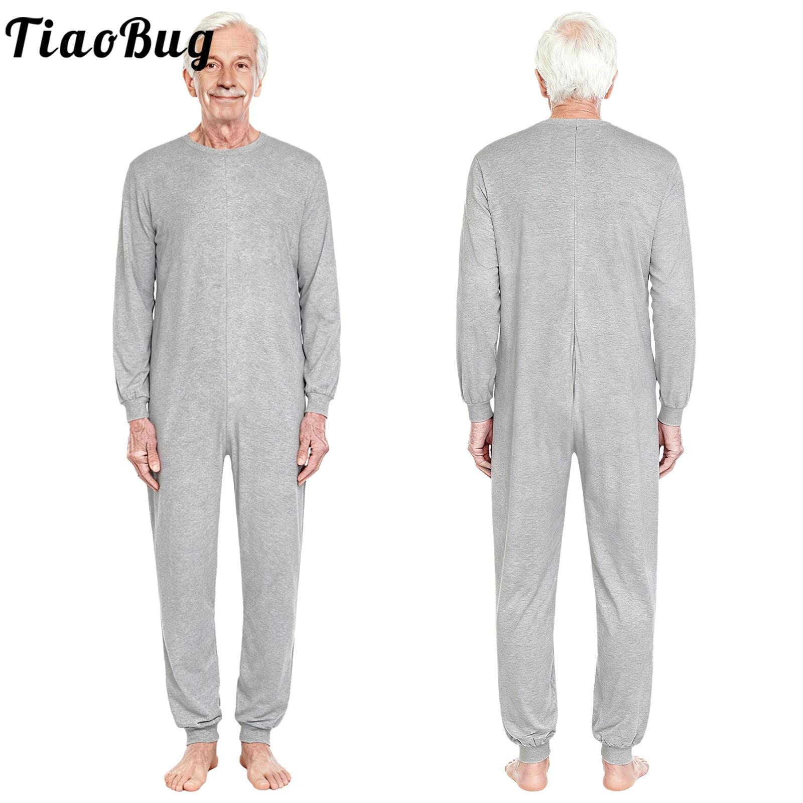Elderly Men Women Anti-Strip Adaptive Jumpsuit Long Sleeve Back Zipper One-piece Rompers for Special Needs and Disabilities