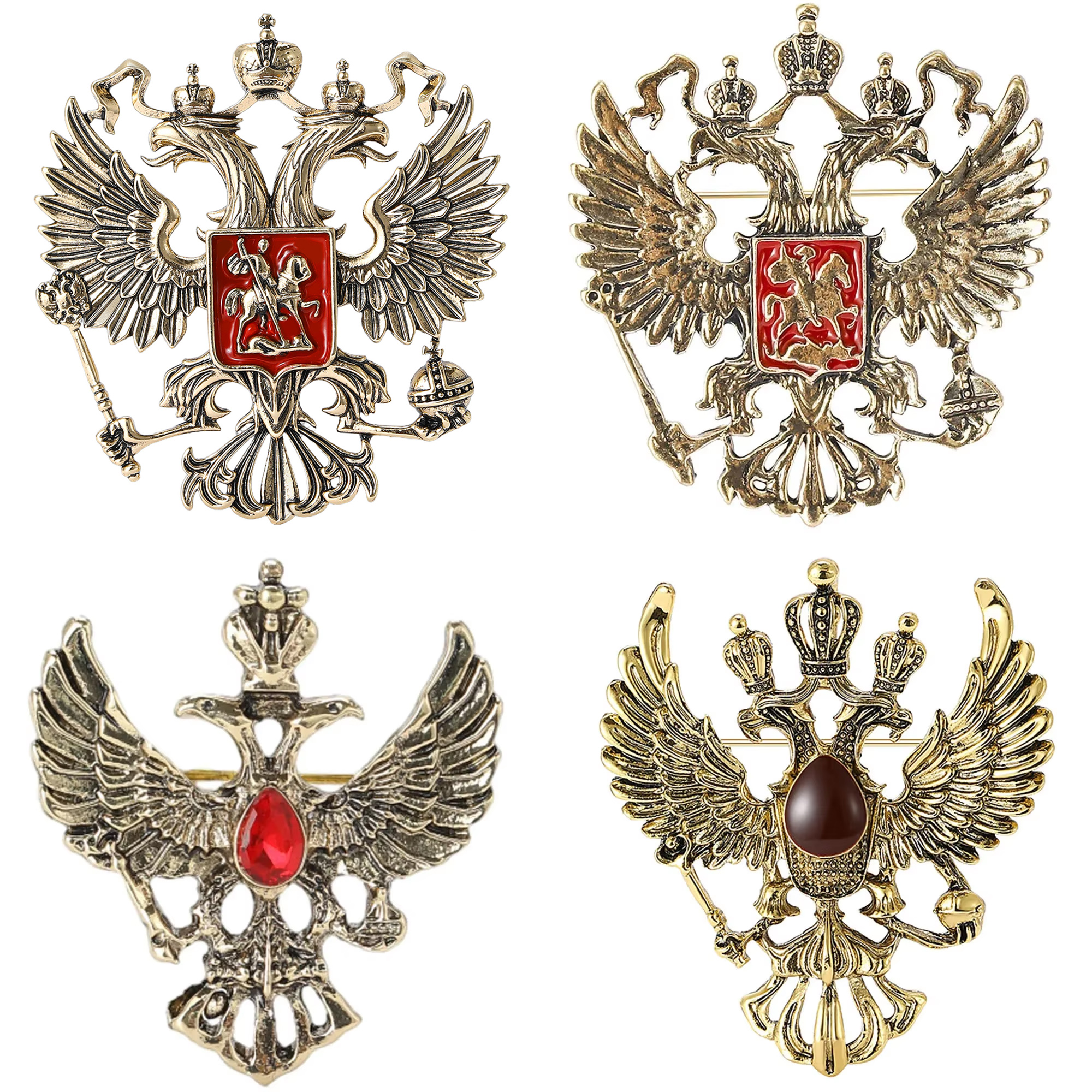 Alloy Double Headed Eagle Brooches for Women Unisex Russian Coat of Arms Pins Office Party Friend Gifts Jewelry Accessories