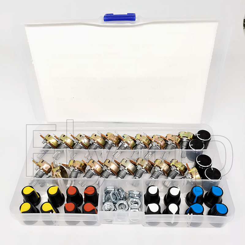 20 sets/doos WH148 15 MM Enkele Potentiometer Kit B5K/10 K/20 K/50 K/100 K Met Knoppen Set As Moeren