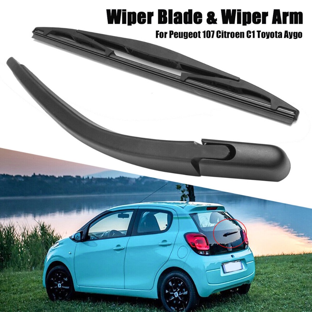 Juego de escobillas y brazo de limpiaparabrisas trasero para Peugeot 107, Citroen C1, Toyota Aygo