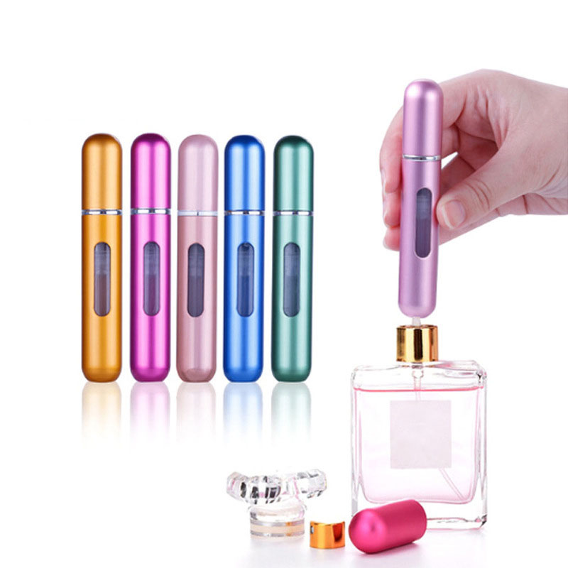 5/8ml 스프레이 펌프가있는 멀티 컬러 알루미늄 미니 향수병 여행 필수품을위한 휴대용 빈 리필 형 분무기 병