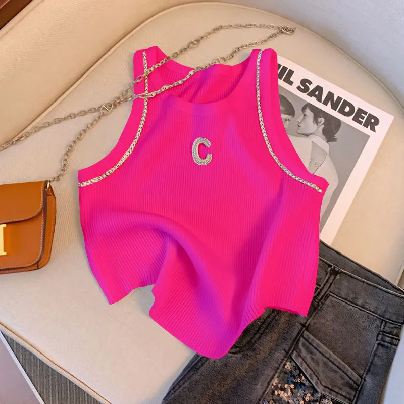 2023 Nieuwe Hete Zomer Mouwloze Top Franse Chique Witte Hemdje Mini Vest Dames Ins Letter Kralen Top