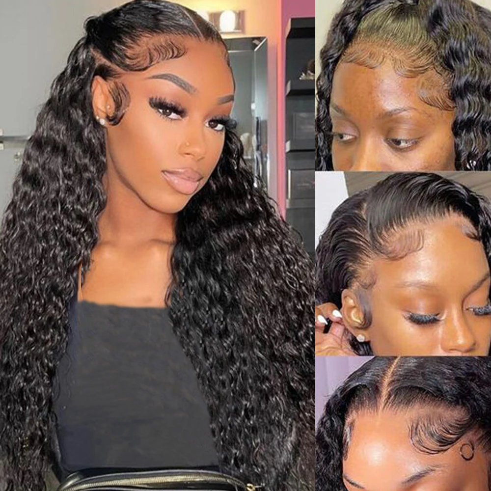 Peluca Frontal de encaje de onda profunda para mujeres negras, cabello humano prearrancado, HD, transparente, densidad de 180%, 36 pulgadas, 13x4