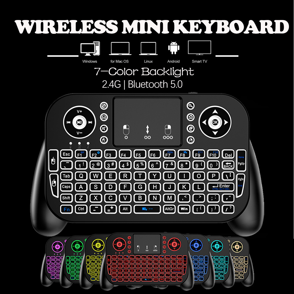 Mini teclado inalámbrico V8 2,4G Bluetooth 7 colores retroiluminado portátil Air Mouse Control remoto panel táctil para Android TV Box