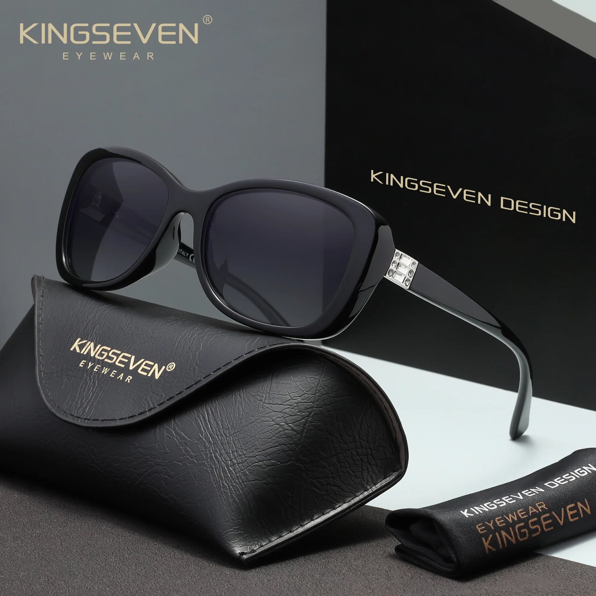 KINGSEVEN Gafas de sol de diseñador de moda para mujer, gafas polarizadas UV400 para conducir al aire libre, gafas de montura grande ovalada