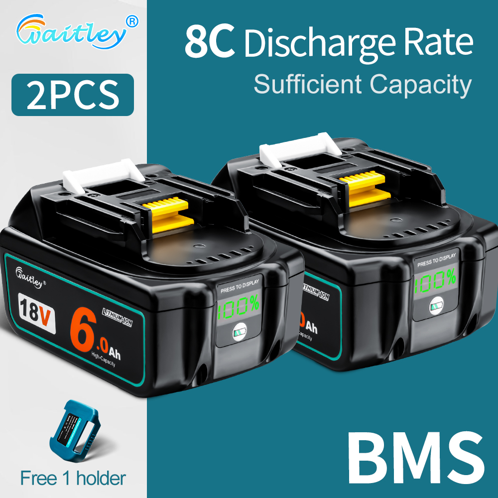 2 pçs bateria waitley para makita 18v ferramentas elétricas acessórios de substituição bl1860 bl1850 li-ion recarregável makita baterias pacote