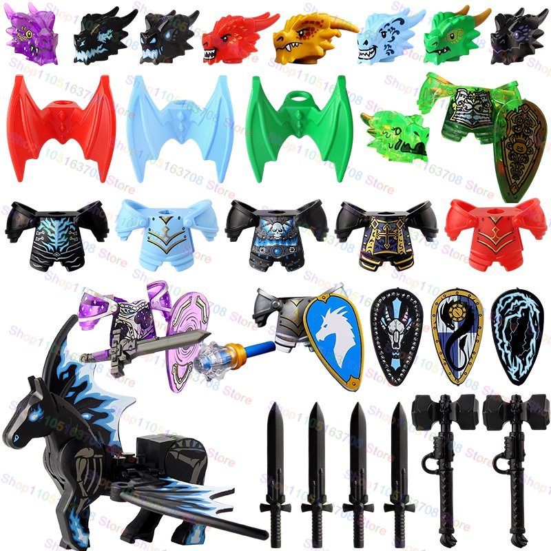 Medieval Knights Building Blocks Dragon Knights Lightning Dragon Mount Figure Accessories Games Model Assemble Brick Toy QQ04-4