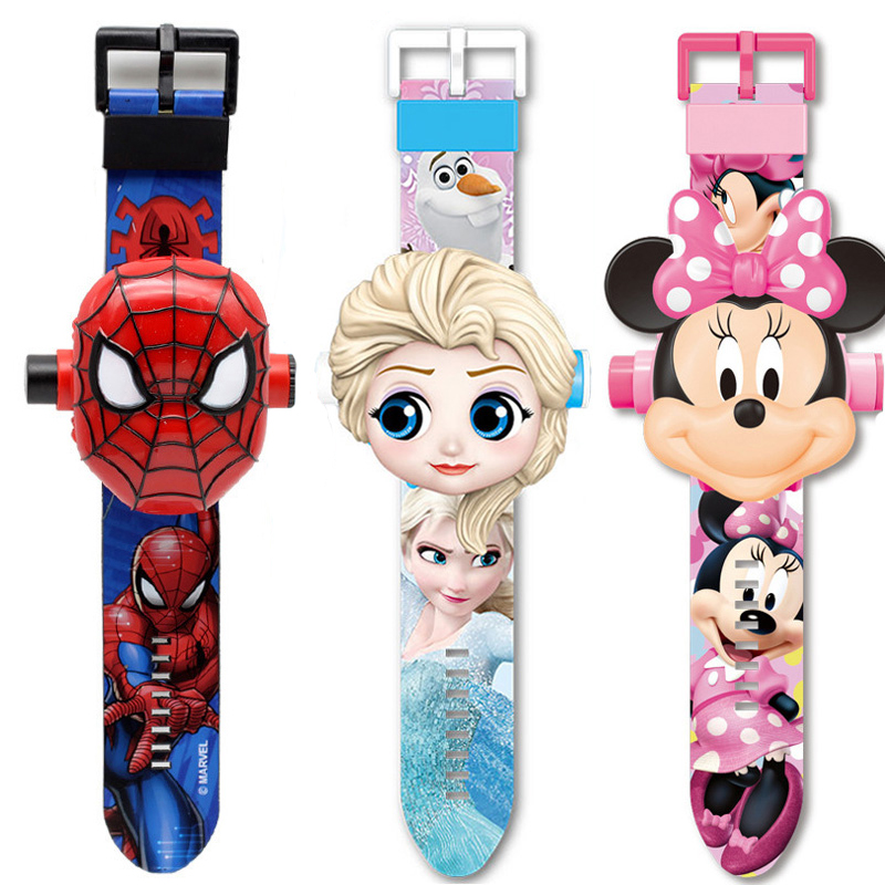 Nova projeção minnie crianças relógios para meninas disney princesa elsa spiderman crianças relógio com 24 imagens relógio digital meninos