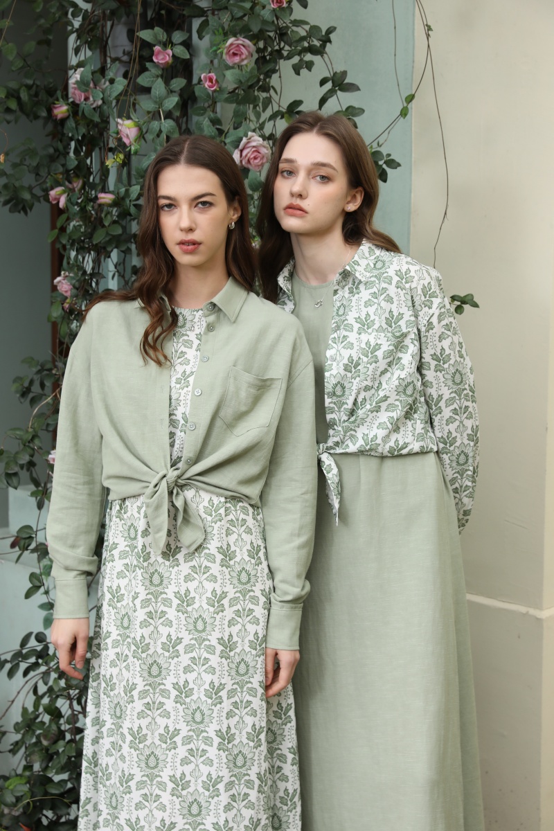 AS 2025 primavera verano camisa de lino + colección de vestidos de lino estampado de alta calidad y cárdigan tejido traje de mujer