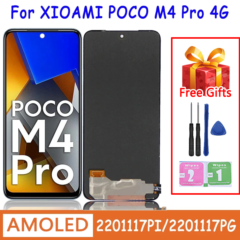 6,43-дюймовый AMOLED-дисплей для Xiaomi Poco M4 Pro LCD 2201117PI 2201117PG MZB0B5VI, сенсорная панель для Xiaomi Poco M4 Pro 4G LCD