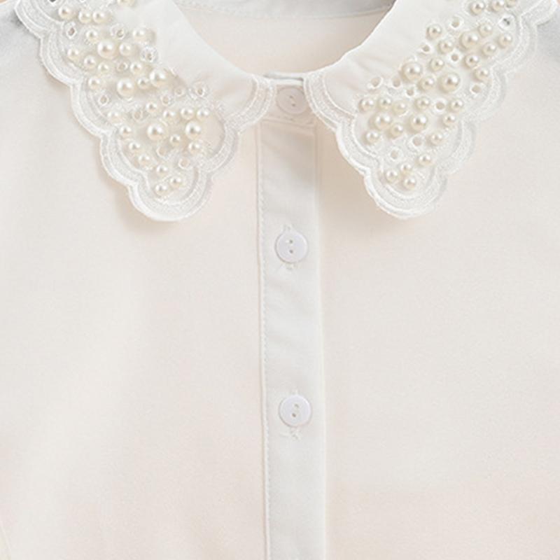 39BD Faux Pearl Beaded ปกปลอมผู้หญิงสีขาว Dickey เย็บปักถักร้อย Scalloped ครึ่งเสื้อ