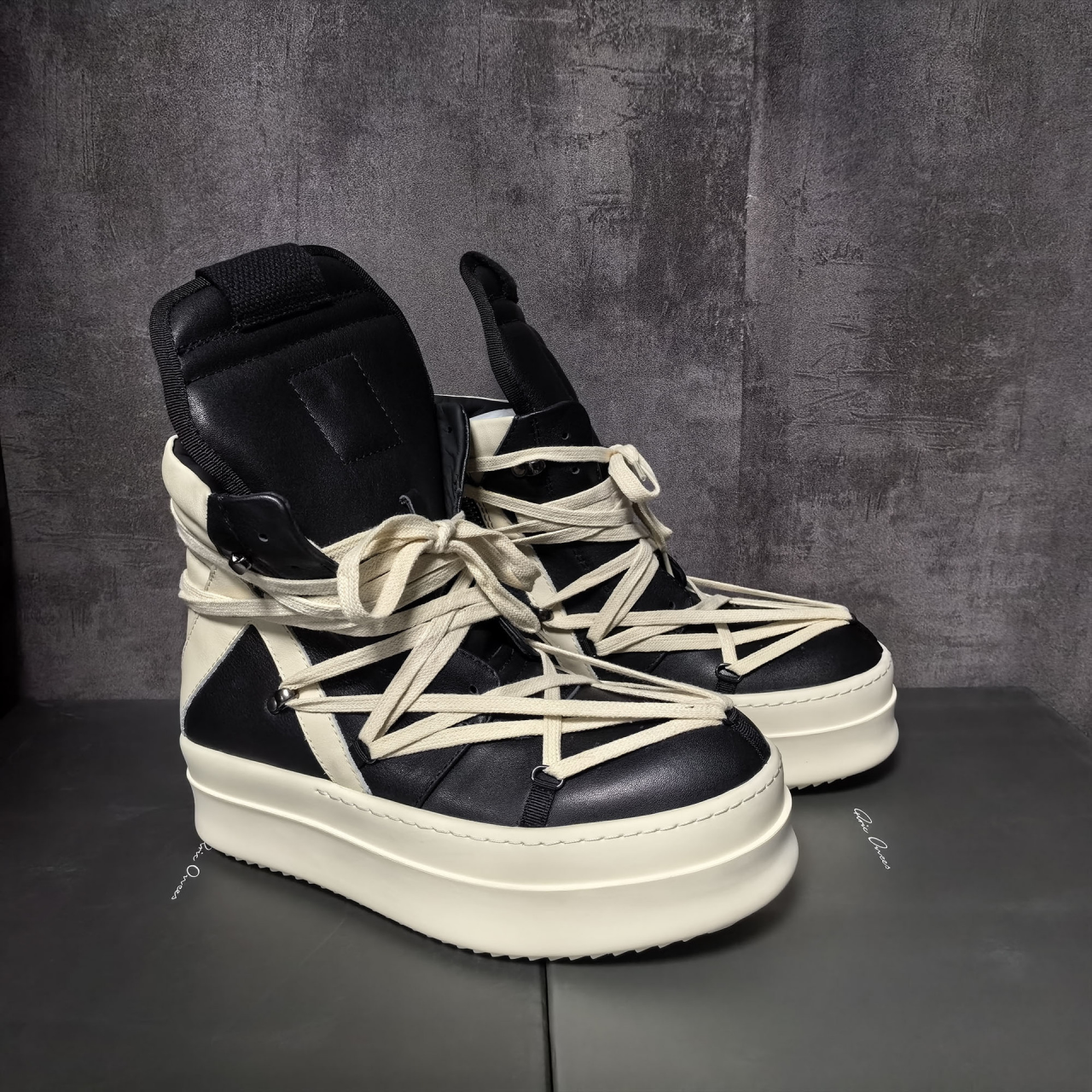 Scarpe Casual da Uomo, Sneaker Streetwear, Stivali con Pentagramma, Scarpe Alte in Pelle Nera, R-o Classic con Suola Spessa 7cm, Sneakers da Donna