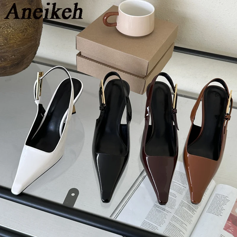 Aneikeh 2025 verão nova banda feminina bombas sapatos moda rasa deslizamento em sandálias estilingue fino vestido de salto alto sexy bombas sapatos