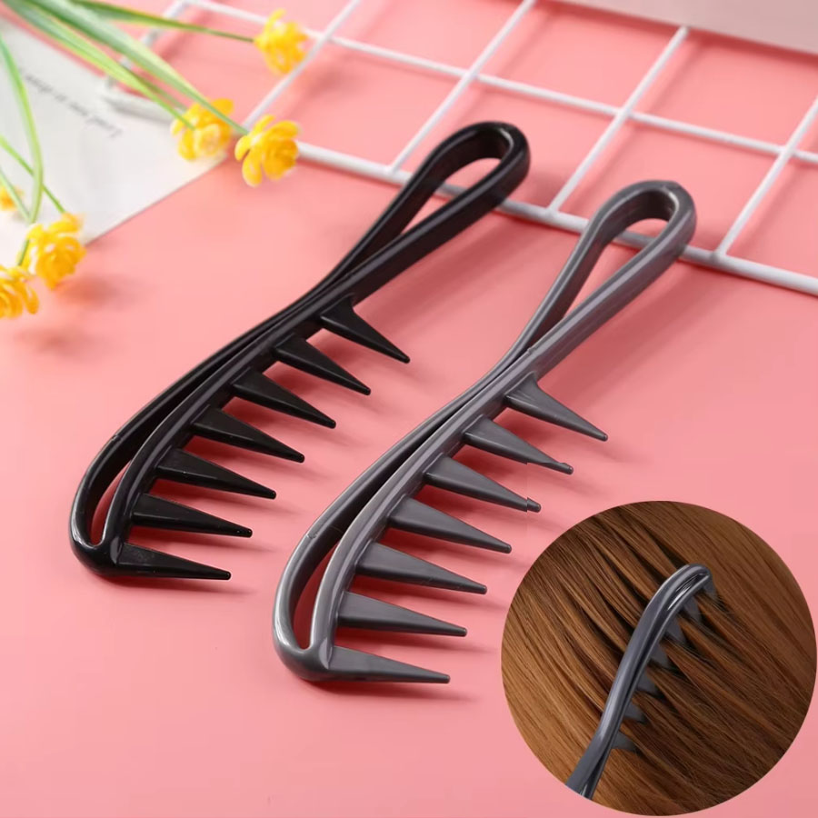 Peine de dientes anchos tipo tiburón para exfoliar el cabello rizado, herramienta de peinado para salón, especial para pelucas de cabello natural