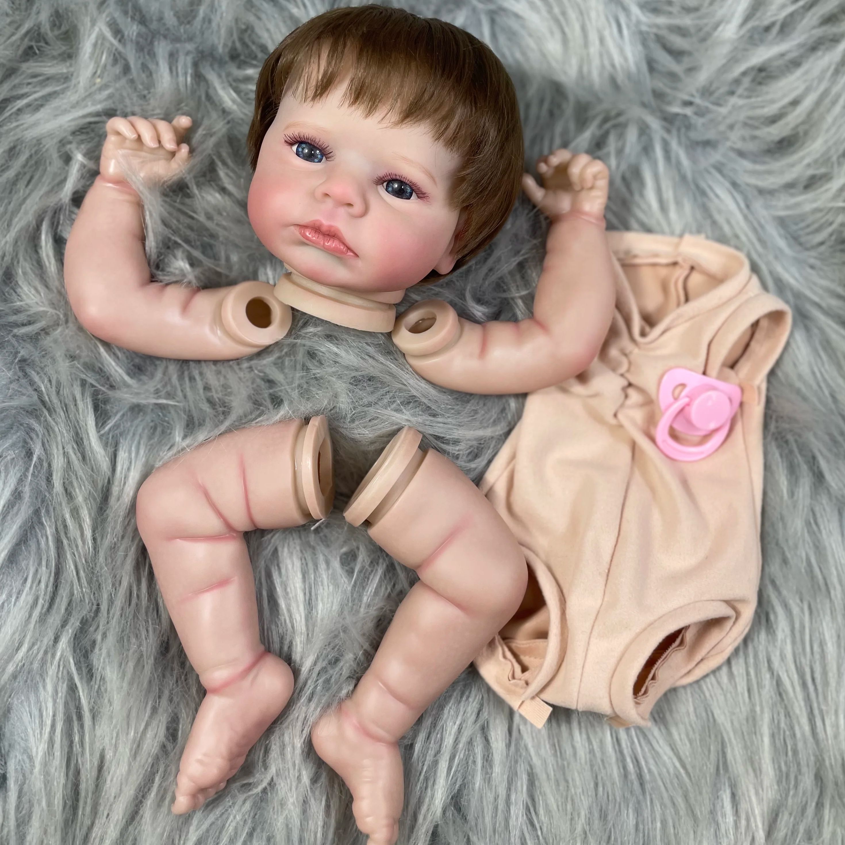 20 inch al geschilderde herboren babykit wakker blauwe ogen met geworteld haar 3D geschilderde huid ongemonteerd DIY handgemaakte poponderdelen