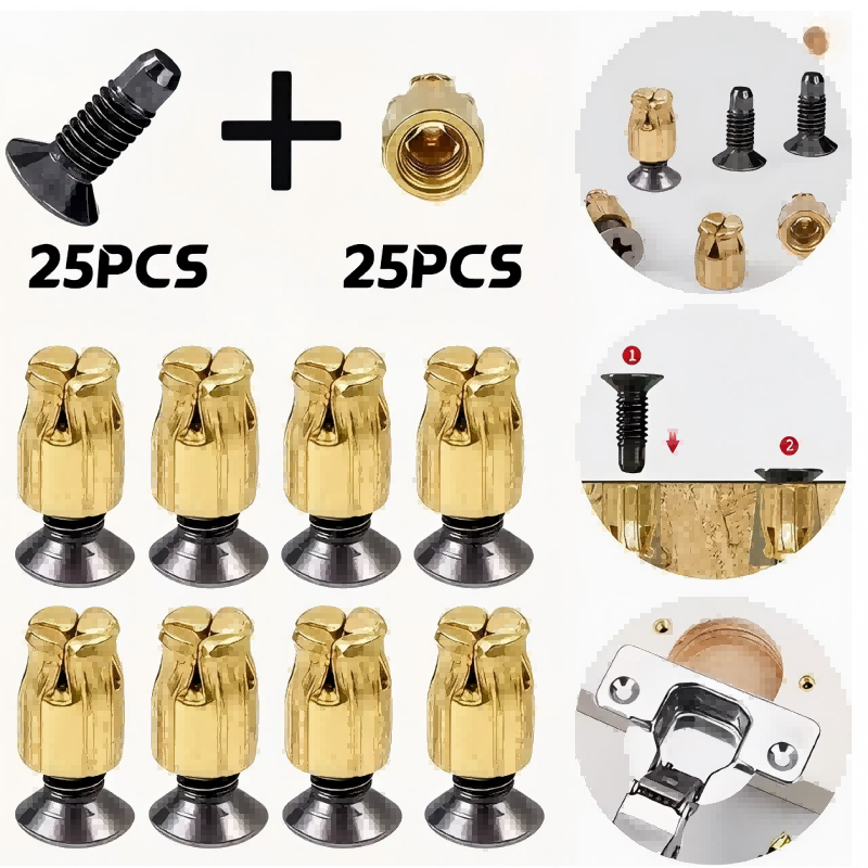 25 Pcs Hinge Repair Inserts, Reusable Fastener Inserts for Cabinet&Furniture Door Fix,Solid Wood Door Plate Reinforcement Kit