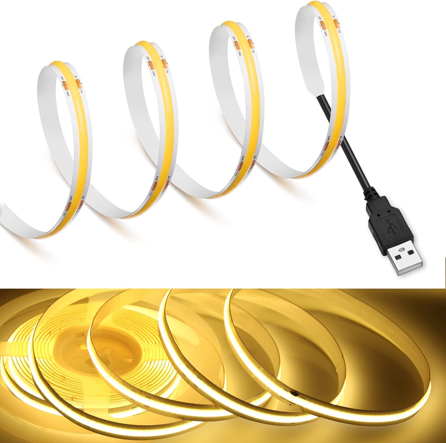 Dc 5v usb led cob tira branco quente led luz de tira tv fundo iluminação fita decoração para casa lâmpada 1- 5m led string luz