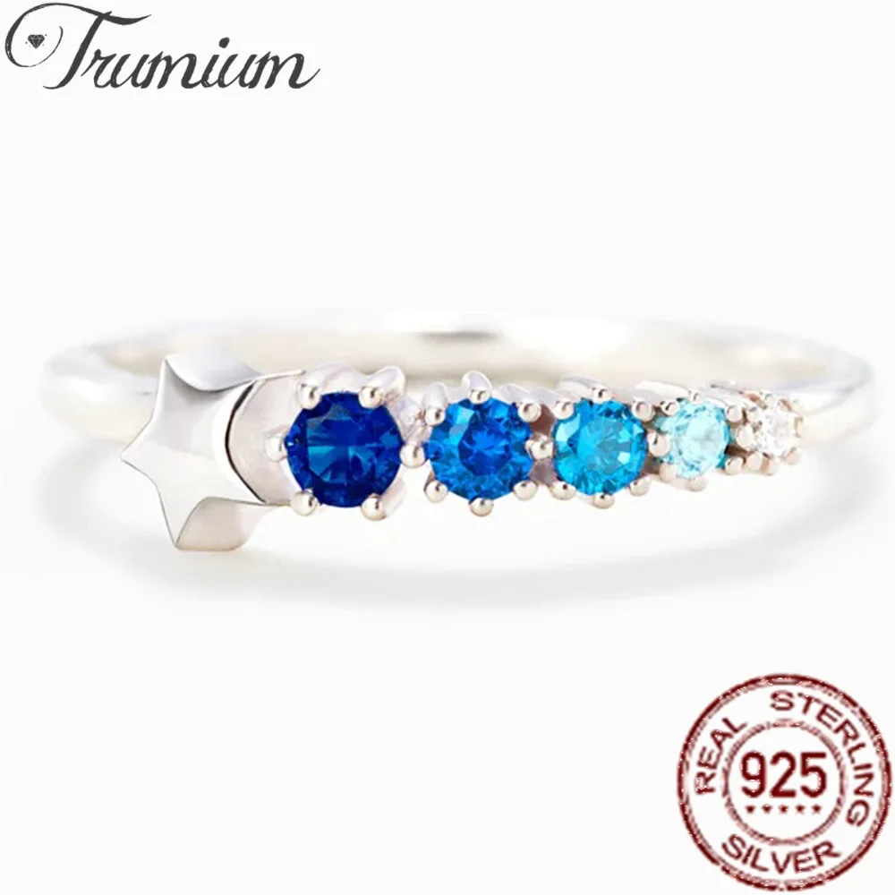 Trumium – bagues étoiles en argent Sterling s925 pour femmes, en Zircon bleu rond, Design exquis, bijoux fins, cadeau de mariage infini